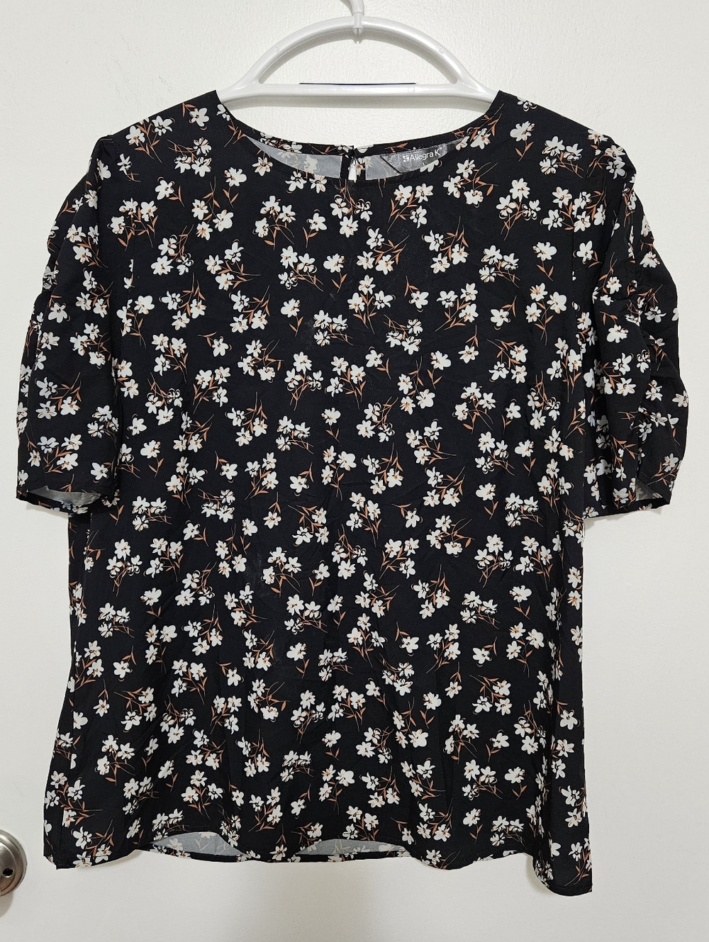 Allegra‎ K Black Floral Puff Sleeve Top Size Large